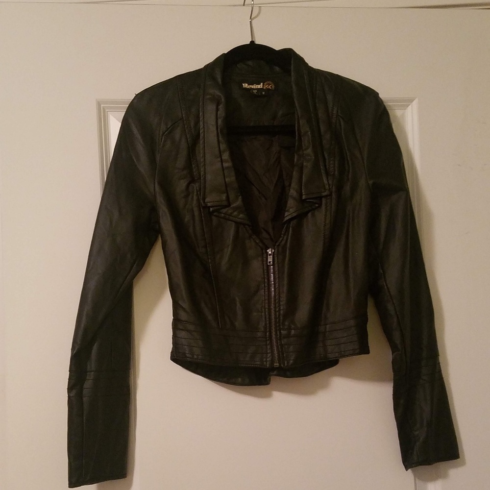 Vegan Leather Ruffle Moto Jacket (Black)